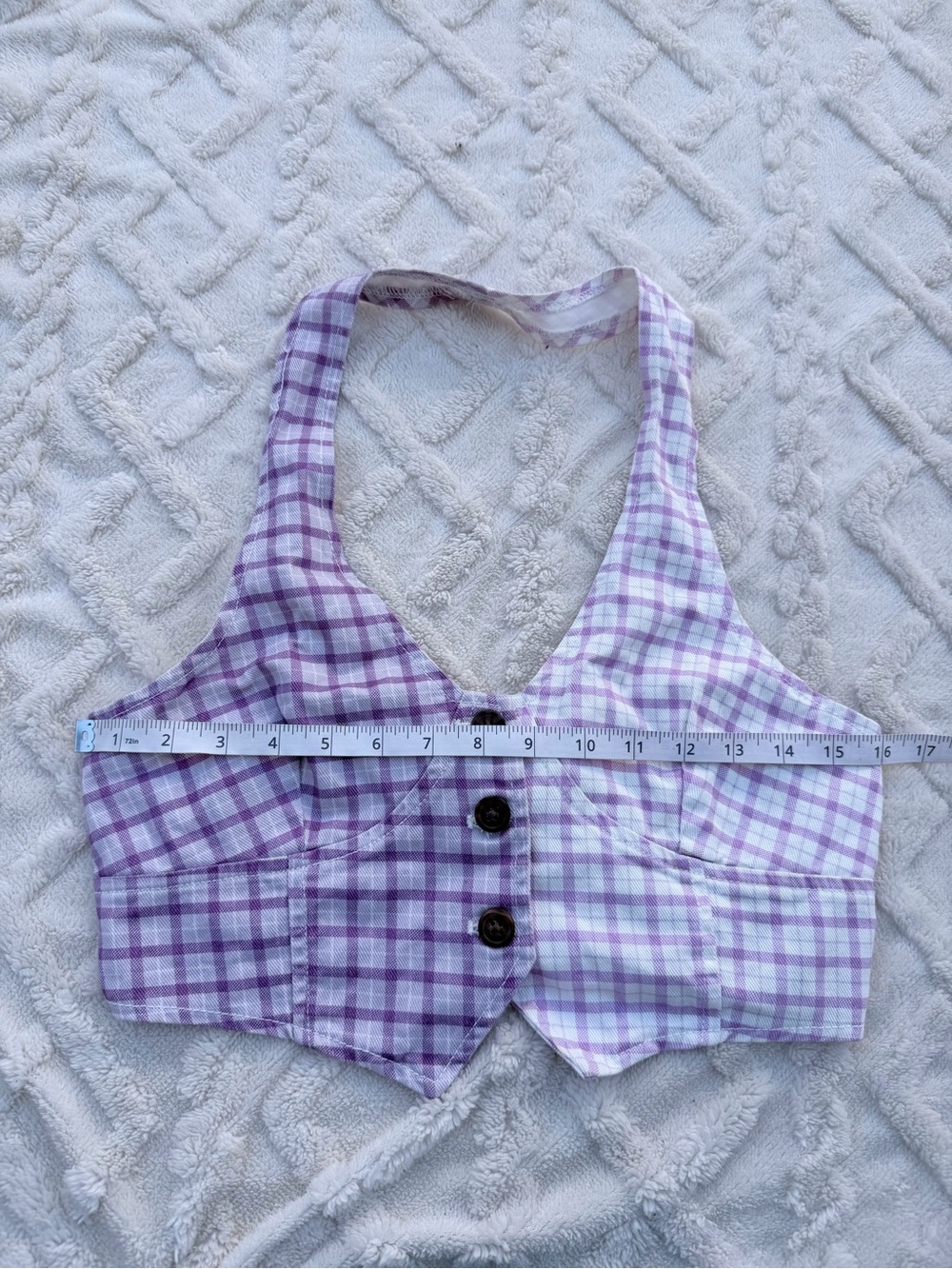 Plaid Halter Top with Buttons - Picture 5 of 7